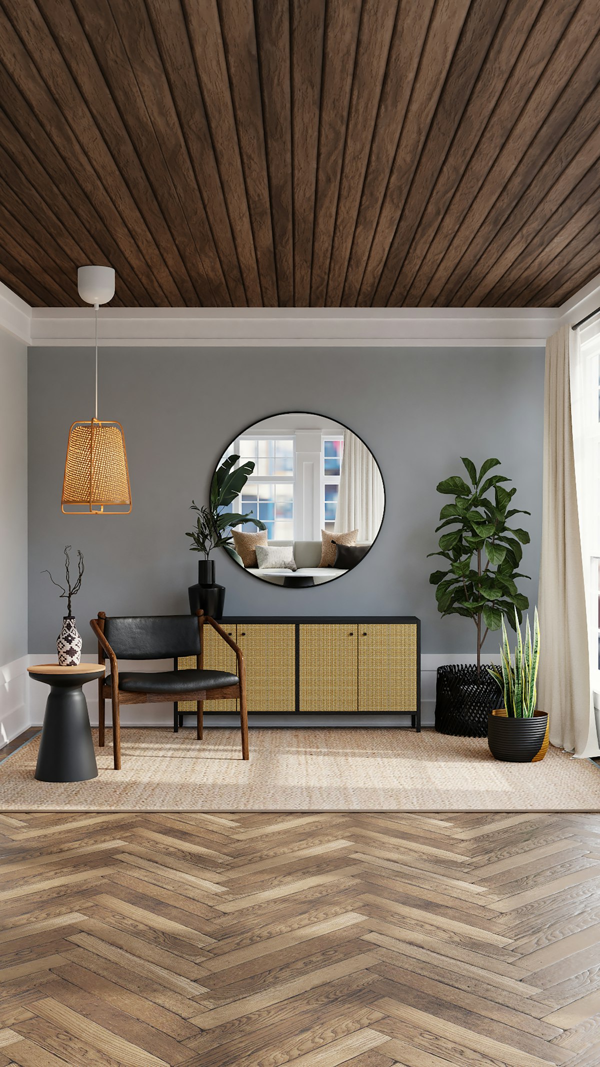 layered patterns and textures in a maximalist living room design